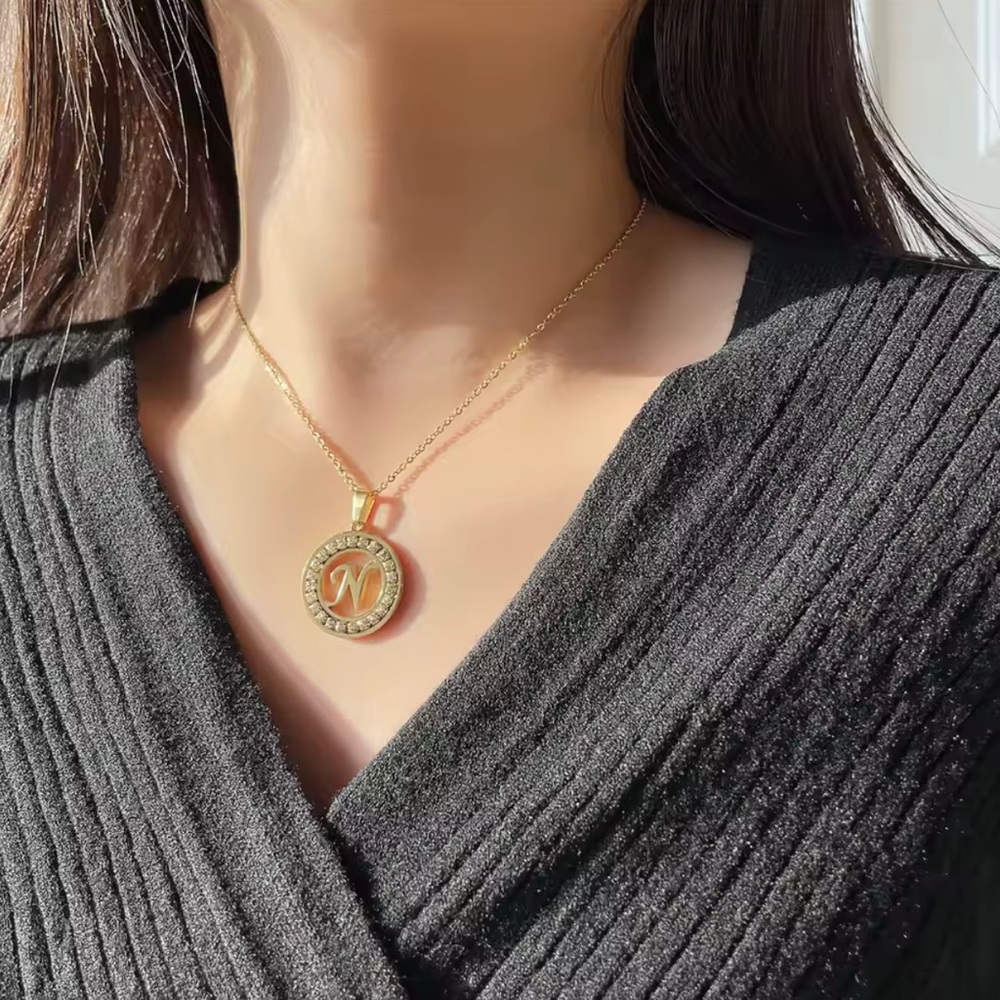 Gold Initial R Stainless Steel Pendant Necklace